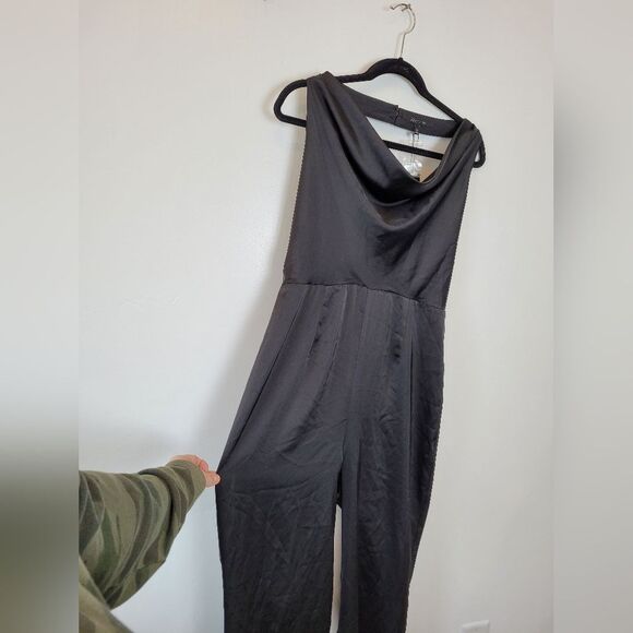 NEW 19 Cooper Black Satin Jumpsuit Halter Neck Cowl Night Out Club Large - Picture 5 of 11